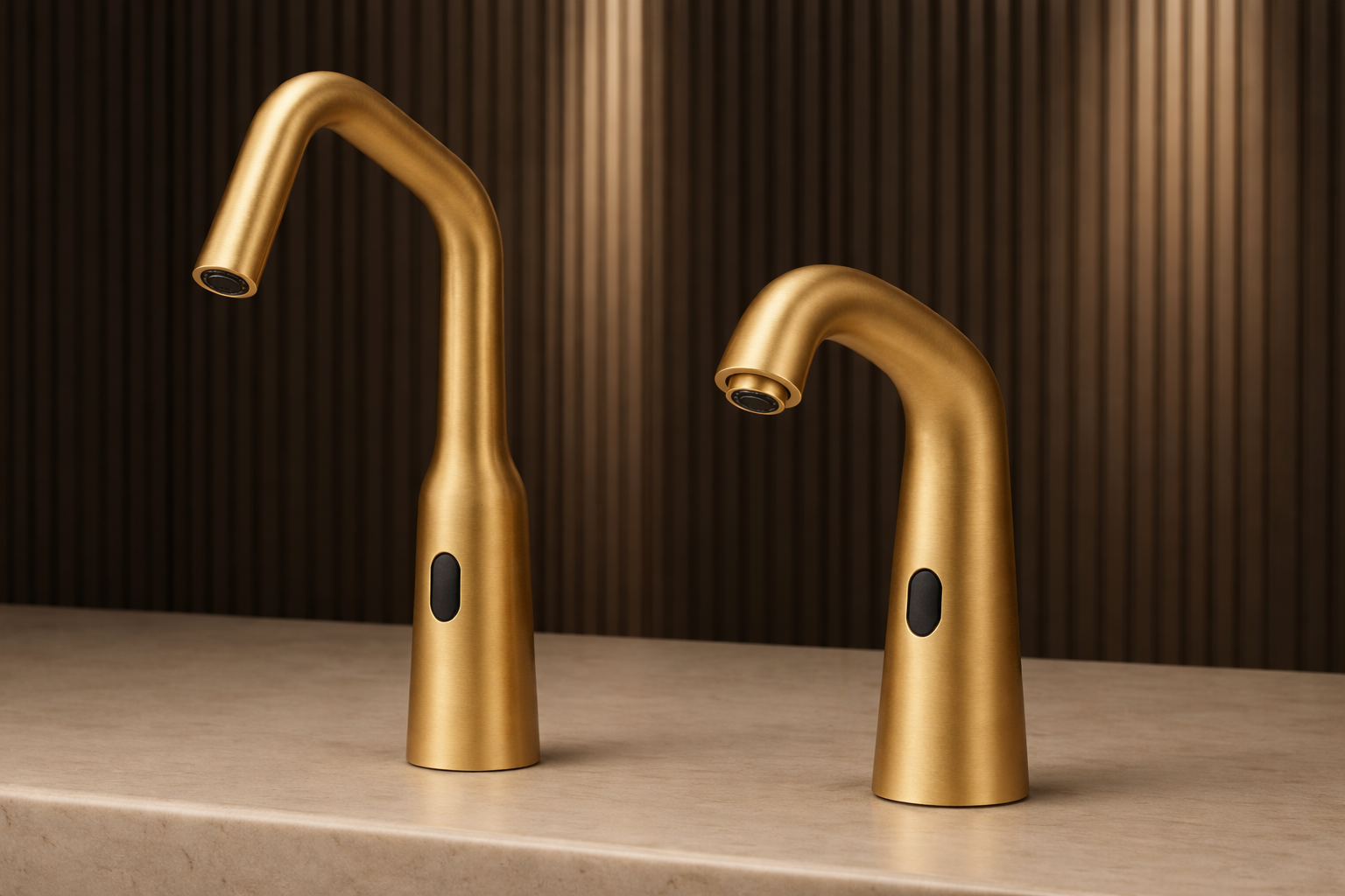 Commercial restroom sink with touchless faucet and clean basin area