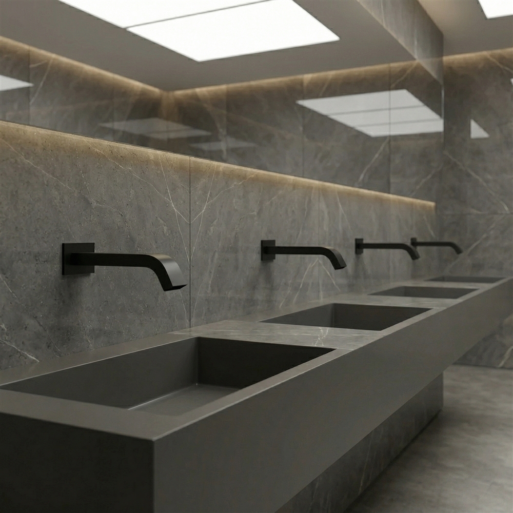Fontana commercial touchless faucet system with sensor faucet body power supply and under-sink control components