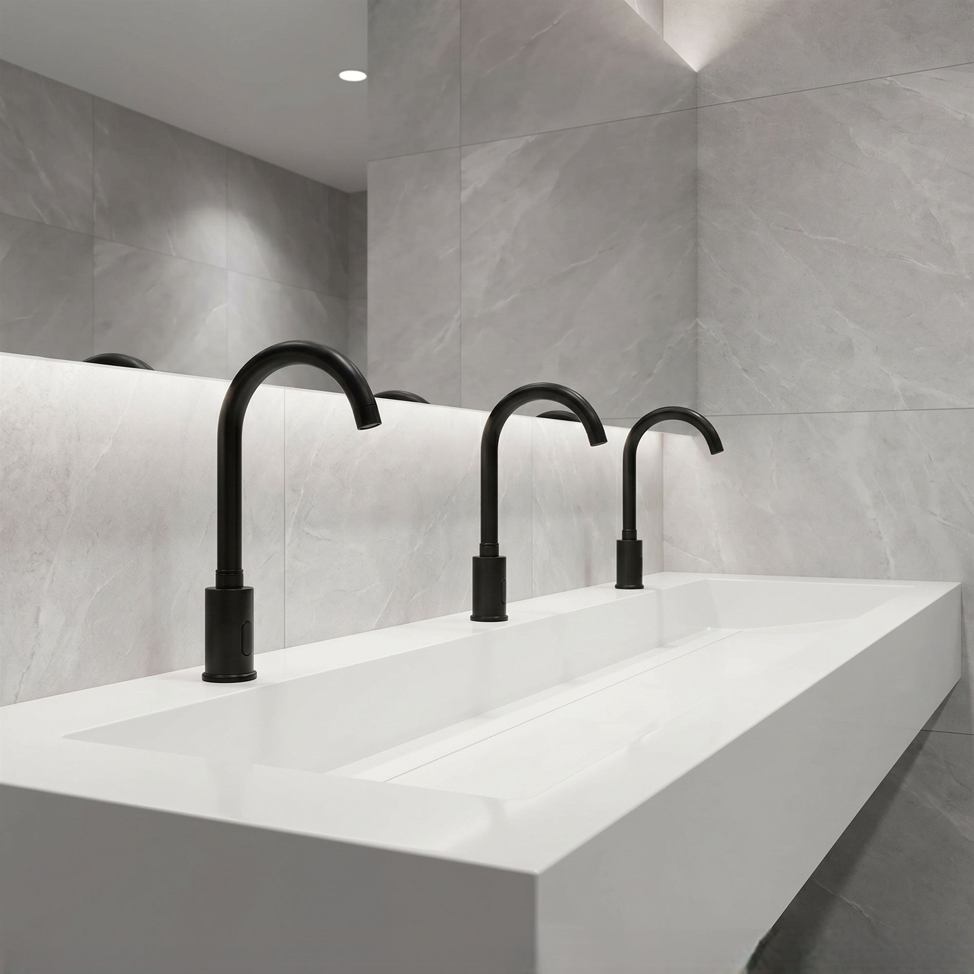 Matte black automatic sensor bathroom faucet illustrating touchless water-saving technology